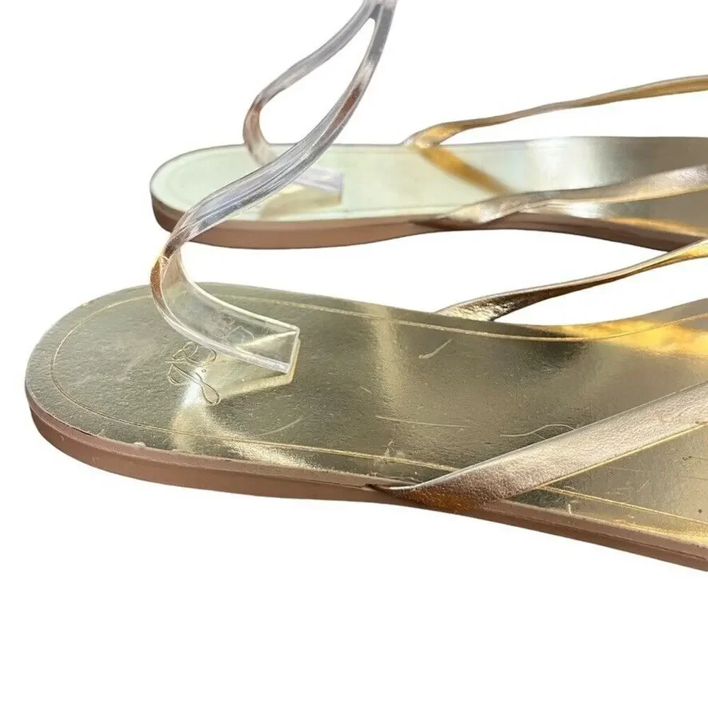 J Crew Gold Metallic Womens Leather Flats Thongs Flip Flops Slides Sandals sz 10